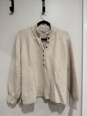 Madewell Cream Button-Front Textured Turtleneck Sweater